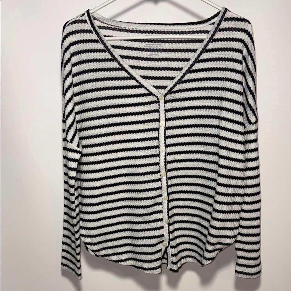 Arizona Jean Company Black and White Striped Cardigan